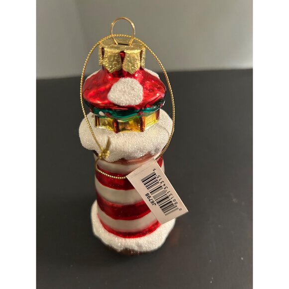 Red & White Striped Lighthouse Christmas Ornament Kurt Adler Glass Holiday Decor - Picture 4 of 8